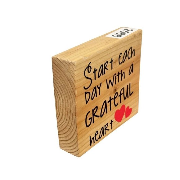 Inspirational Word of the Day Start Each Day With a Grateful Heart Wood Block - Picture 5 of 7